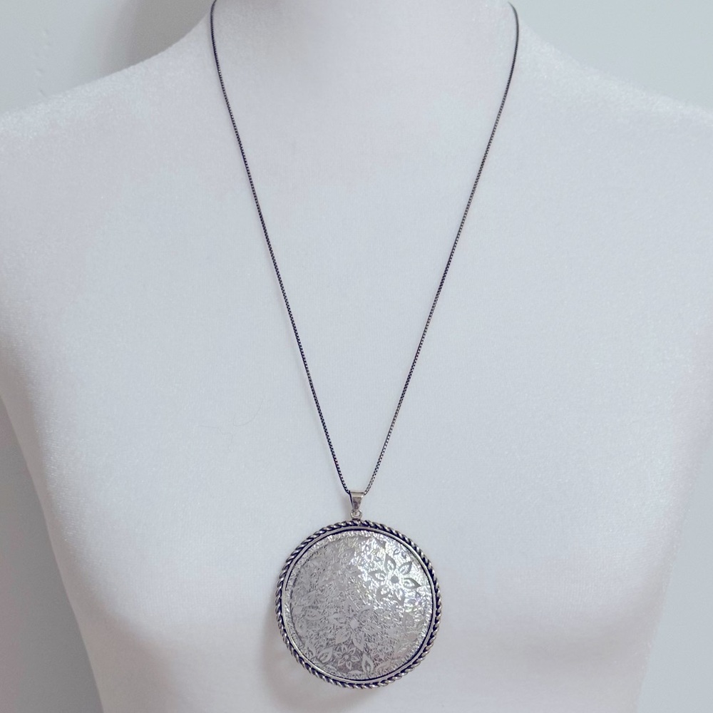 NWOT Or Paz Sterling Silver 925 Flower Lace Pendant 24" Chain Made Israel PZ
